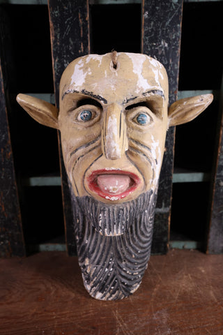 vintage wood carved mexican mask with ears