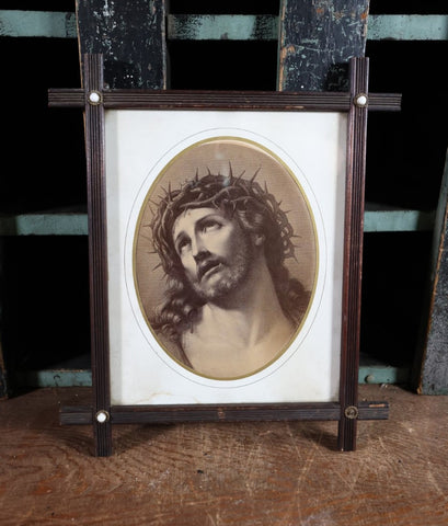 antique print of jesus christ with crown of thorns
