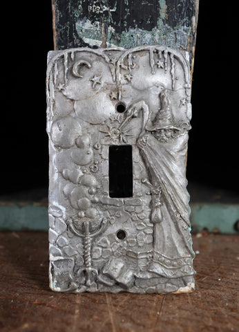 vintage pewter light switch cover with wizard