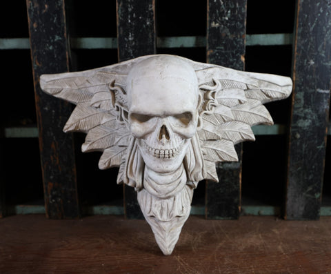 Arteology 1990 Chalkware Skull with Wings Wall Hanger