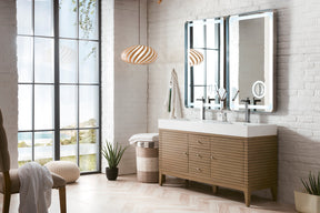 59" Linear Double Sink Bathroom Vanity, Whitewashed Walnut