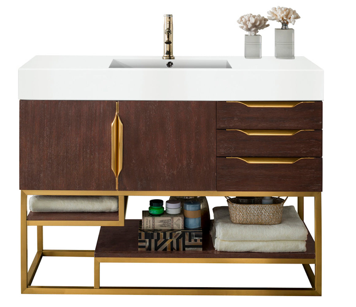 31.5 Columbia Single Sink Bathroom Vanity, Coffee Oak & Radiant Gold