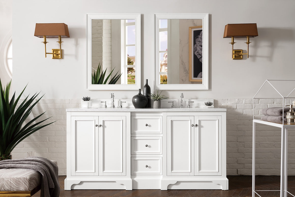 82 de Soto Double Bathroom Vanity with Makeup Counter, Bright White