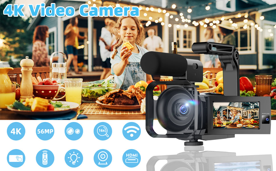 4K Action Camera Dual Lens Video Camcorder with 3'' Rotatable Touch Screen and Microphone