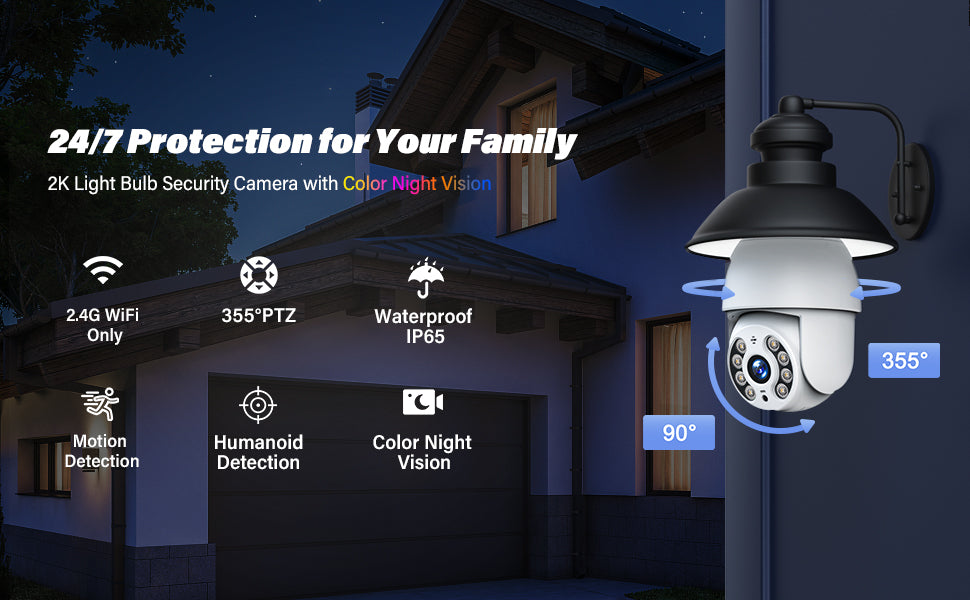 Light Bulb Security Camera Wireless Cam with Color Night Vision