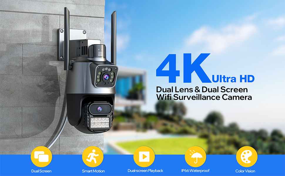 4K Security Camera Dual Lens PTZ Fixed WiFi Camera