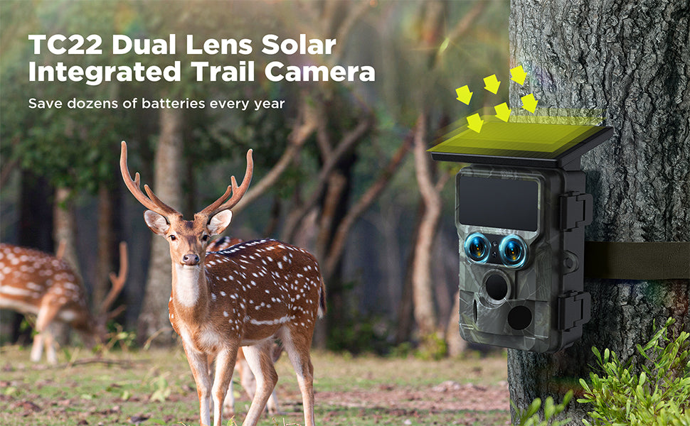 Campark TC22 4K Trail Camera WiFi Dual Lens Solar Integrated Game Camera with Starlight Night Vision