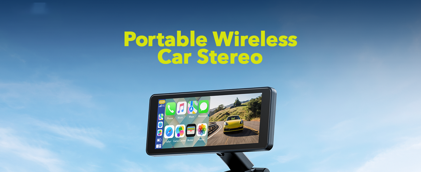 Portable Wireless Car Stereo with 6.86'' Touch Screen,1080P Backup Camera