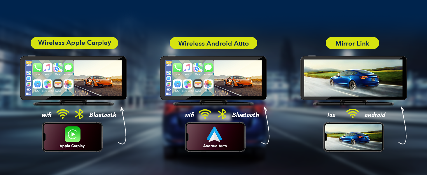 Portable Wireless Car Stereo with 6.86'' Touch Screen,1080P Backup Camera