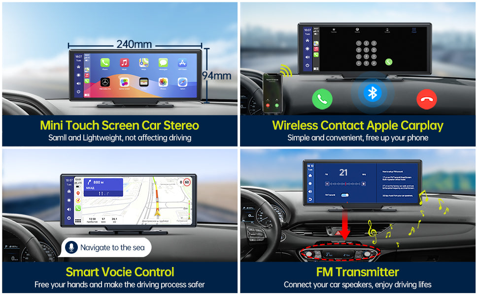 Campark RC06 10'' Touchscreen Wireless Apple Carplay Car Stereo