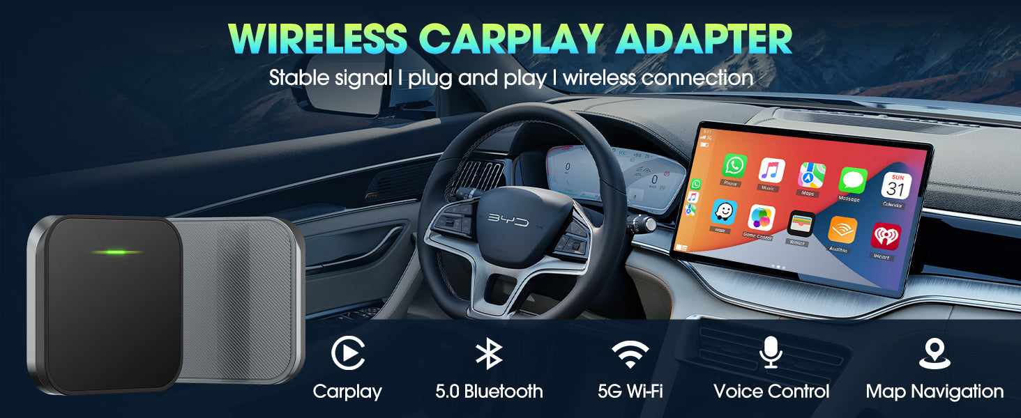 CarPlay Wireless Adapter for Factory Wired CarPlay, Plug and Play Apple Carplay Wireless Adapter for 2015+ Cars and IOS 10 and up.