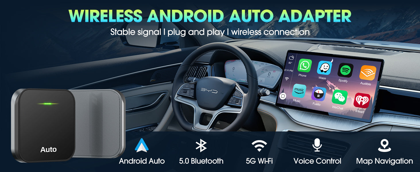 Wireless Android Car Adapter, Plug and Play for OEM Factory Wired Android Car