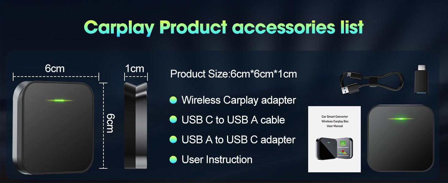 CarPlay Wireless Adapter for Factory Wired CarPlay, Plug and Play Apple Carplay Wireless Adapter for 2015+ Cars and IOS 10 and up.