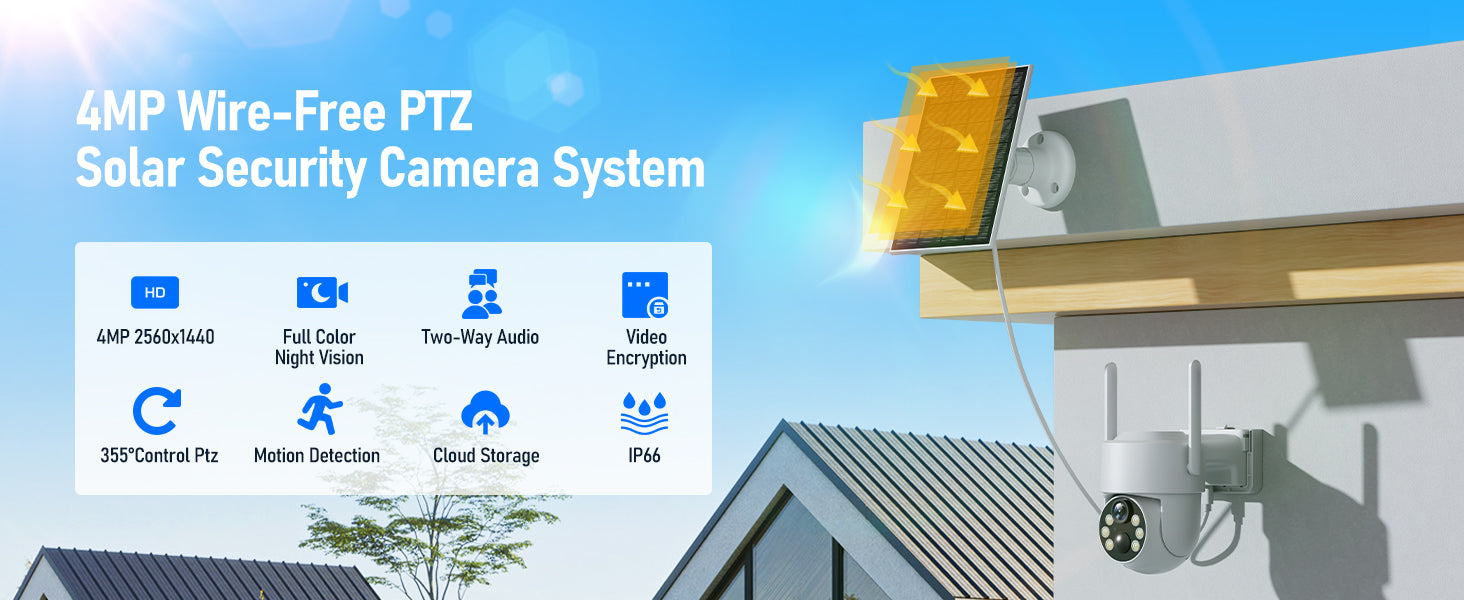 4MP Solar Security Camera System with 64GB SD Card, Color Night Vision and Motion Detection