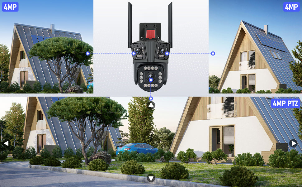 6K 12MP Security Camera Three Lens Home Cam with Auto Tracking, Color Night Vision and 10X Zoom