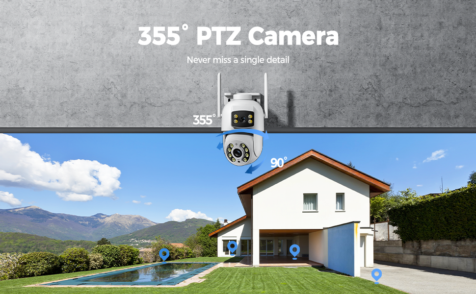 2K 3MP Dual Lens Outdoor Security Camera with Color Night Vision, Motion Detection and Humanoid Tracking