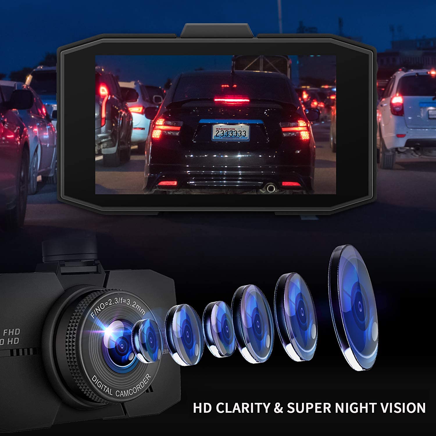 Campark DC02 Full HD Front And Rear Dash Cam With Night Vision ...