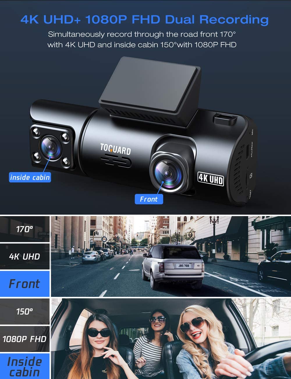 Toguard CE67 Dual Dash Cam 4K Front and 1080P Inside Cabin Dual Lens C