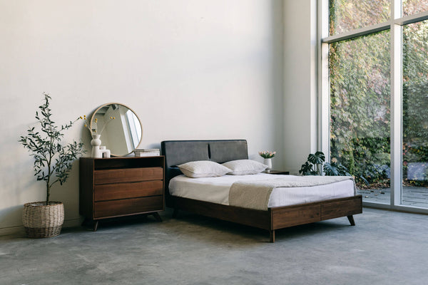 Mim Concept best Modern furniture stores in Toronto, Ottawa and Mississauga to sell modern contemporary bedroom furniture and condo furniture Italian leather headboard bed Low profile platform storage bed solid wood