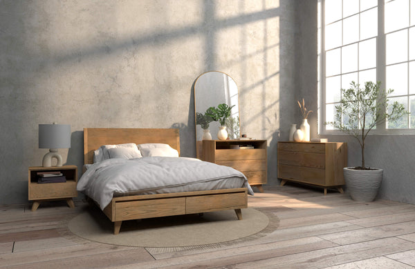 Solid oak wood furniture bedroom set minimal modern