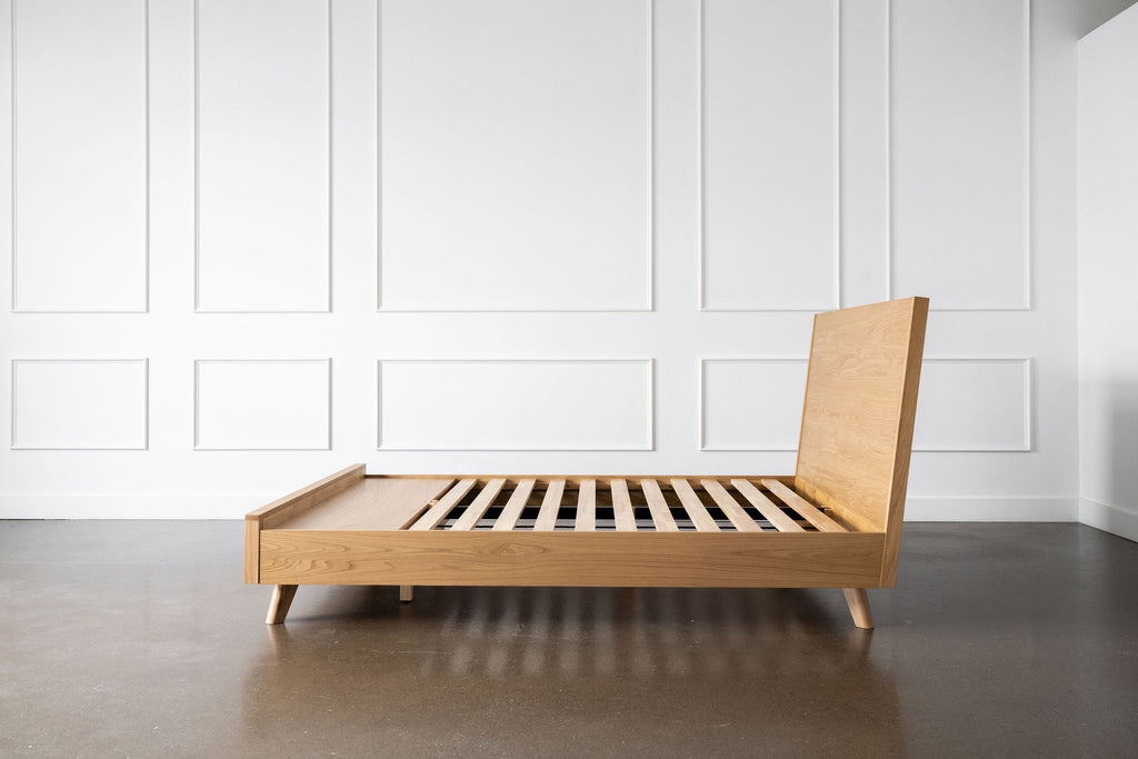Joey bed by Mim Concept solid oak wood modern low profile bed
