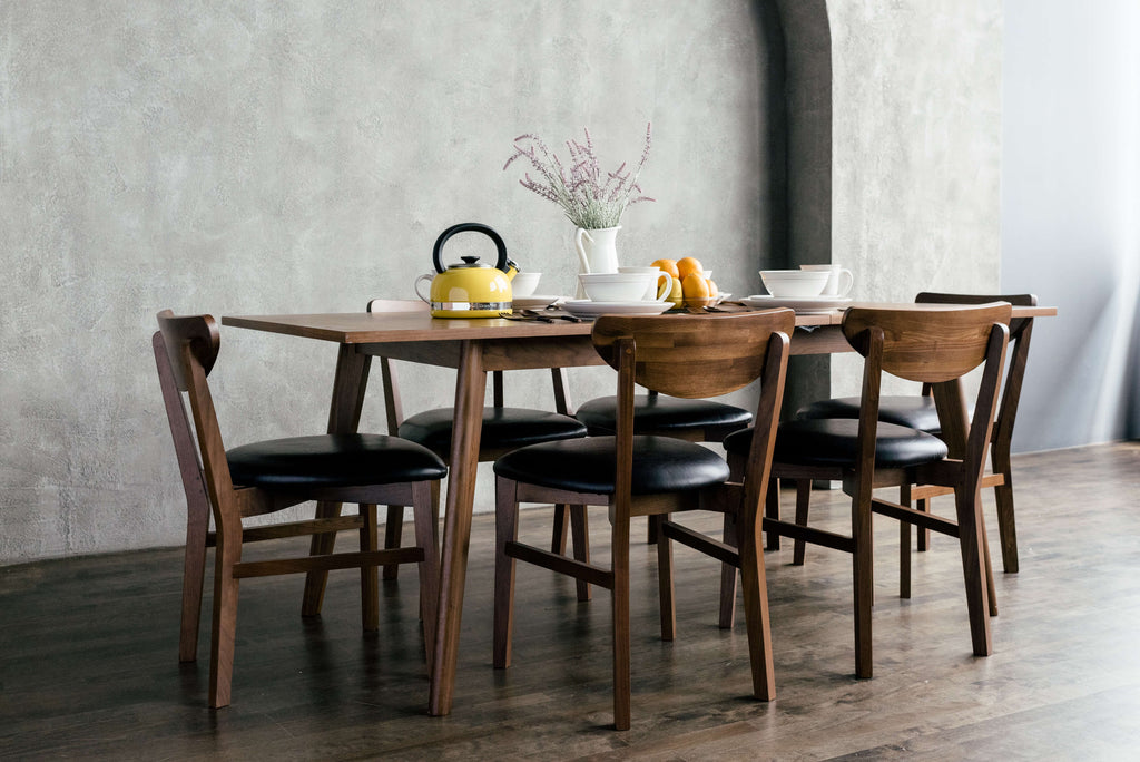 Mim Concept best Modern furniture stores in Toronto, Ottawa and Mississauga to sell modern contemporary bedroom furniture and condo furniture. Minimal mid century modern dining table dinning chairs minimalist walnut wood modern organic luxury Scandinavian