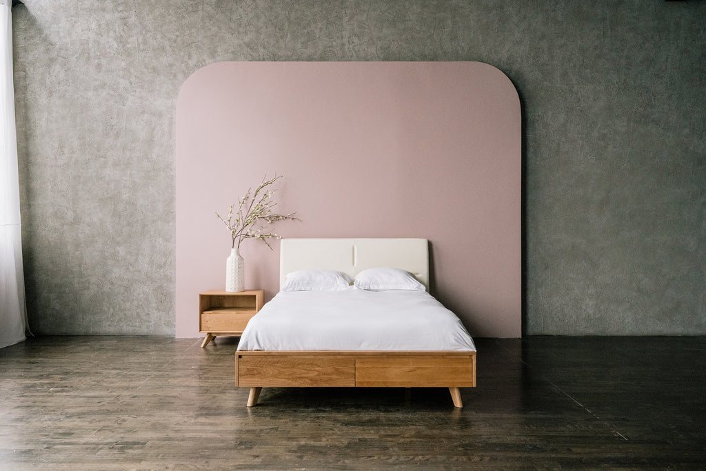 Mim Concept best Modern furniture stores in Toronto, Ottawa and Mississauga to sell modern contemporary bedroom furniture and condo furniture. Italian leather headboard bed Low profile platform storage bed solid oak wood modern organic