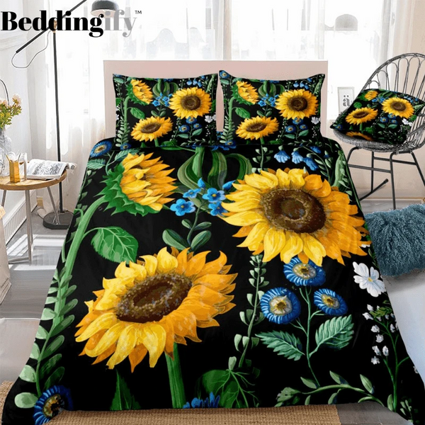 Floral Black Sunflower Bedding Set