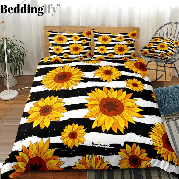 Stripe Sunflowers Bedding Set