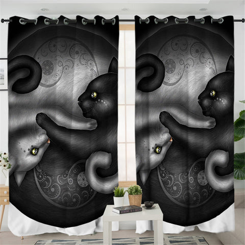 Image of Ying Yang Cat 2 Panel Curtains