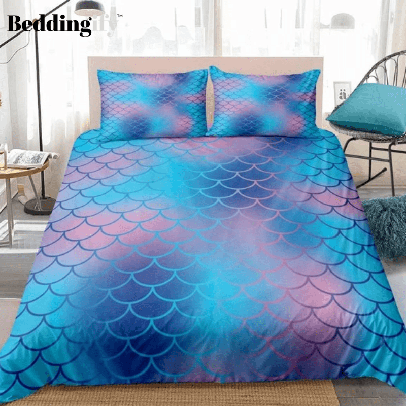 Blue Purple Mermaid Scale Bedding Set - Beddingify