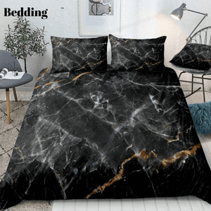 Gold Glitter Black Marble Stone Bedding Set Beddingify