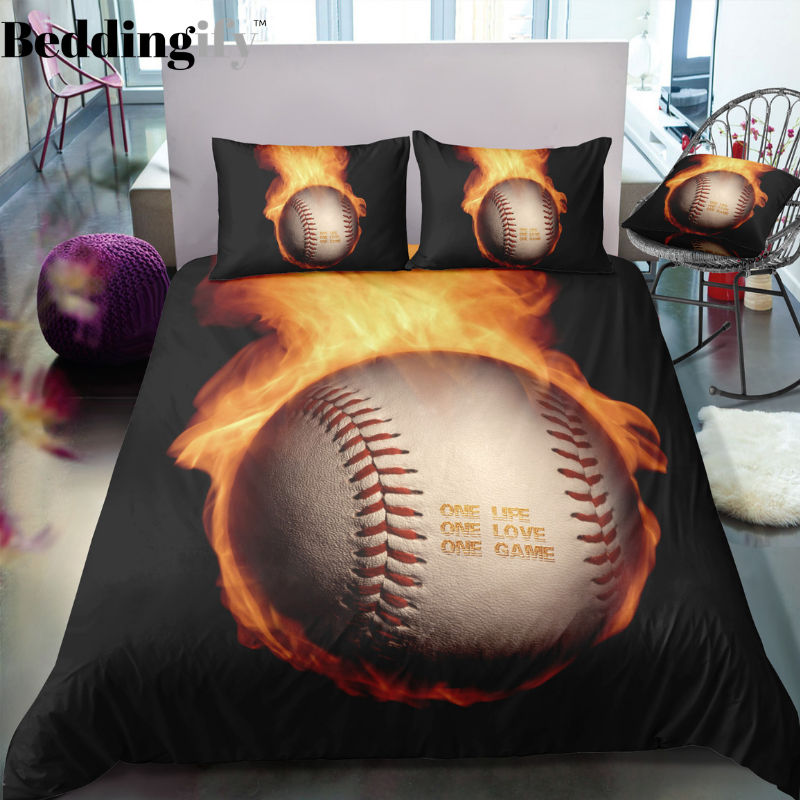 Black Flame Baseball Bedding Set