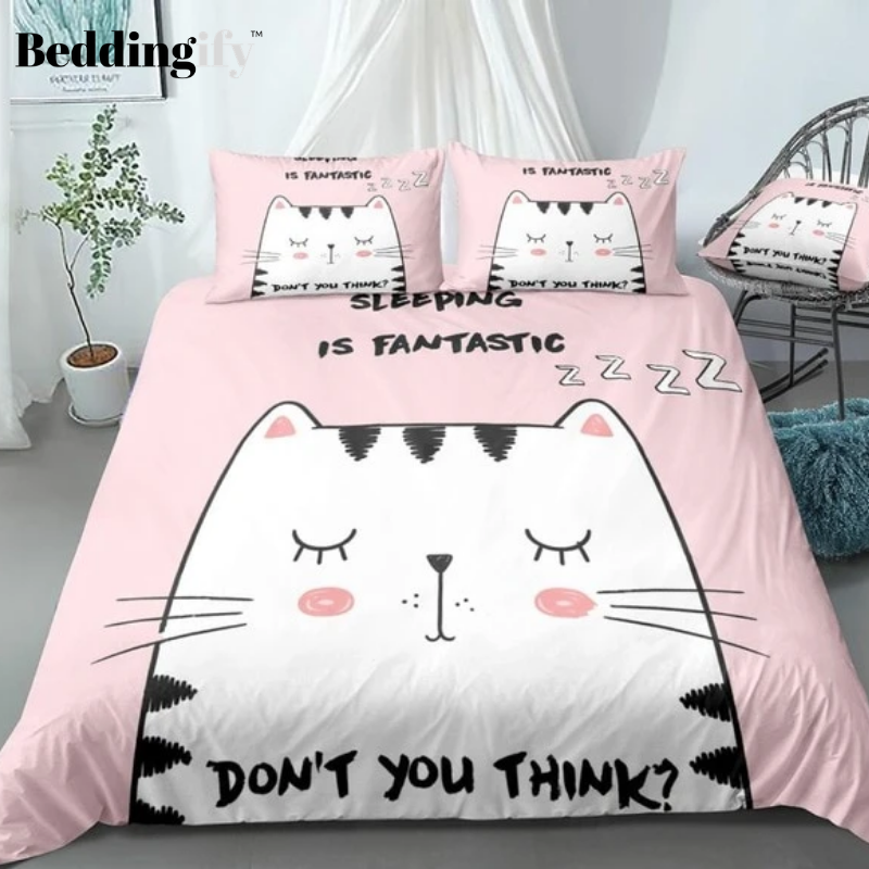 Pink Cartoon Cat Bedding Set Beddingify