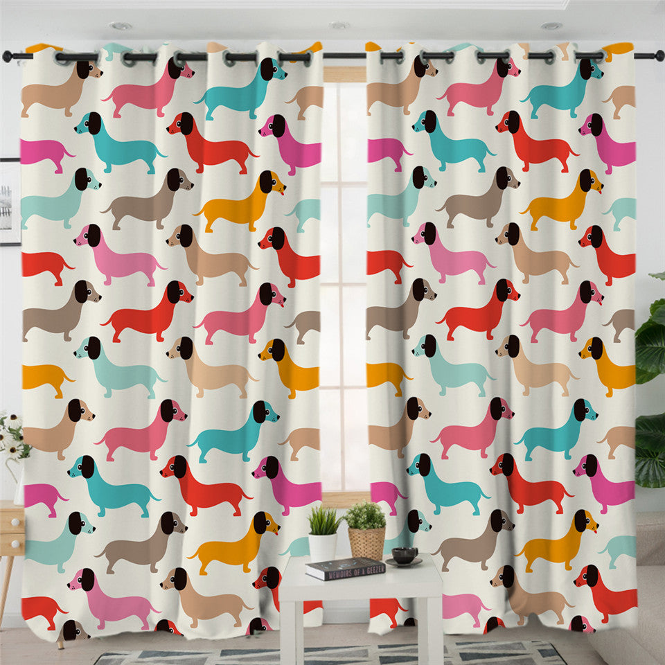 Colored Dachshund White SWCG2226 2 Panel Curtains