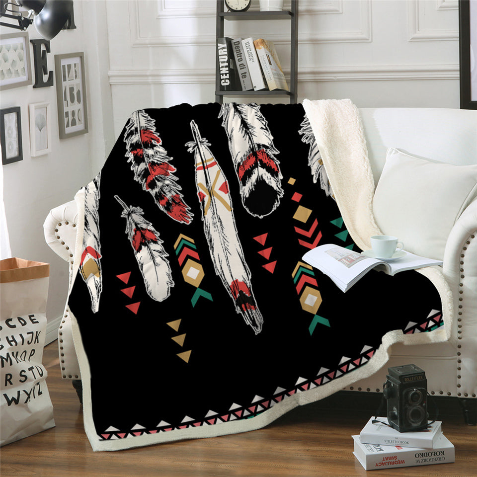 Native Feather Sherpa Fleece Blanket - Beddingify