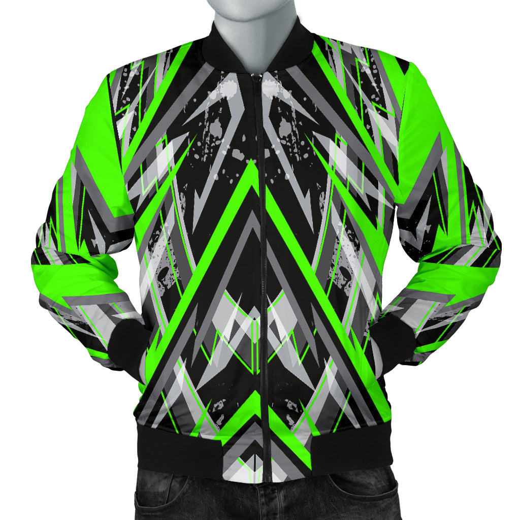 Racing Style Black & Neon Green Stripes Vibes Men's Bomber Jacket ...