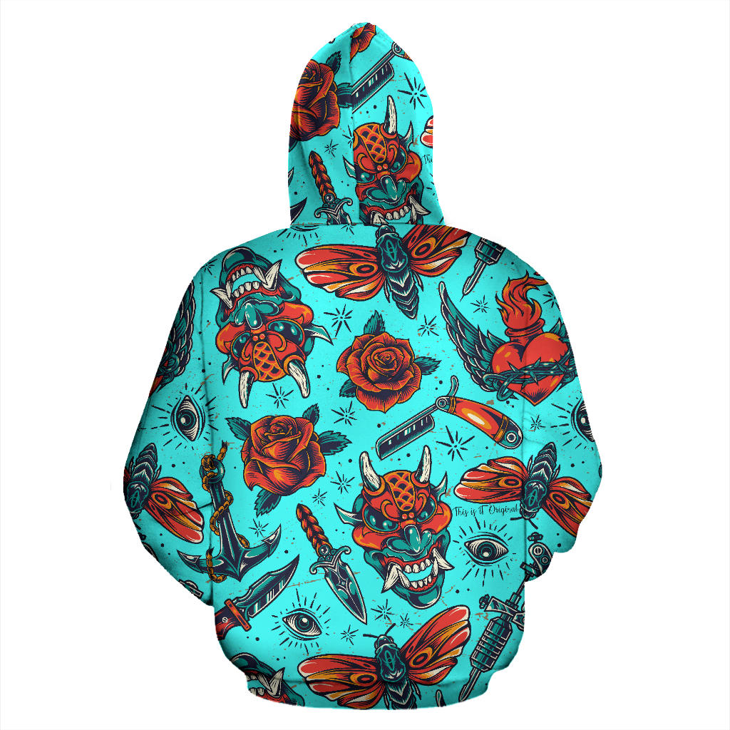 Light Blue Design & Skull With Rose Fashion All Over Hoodie – This is ...