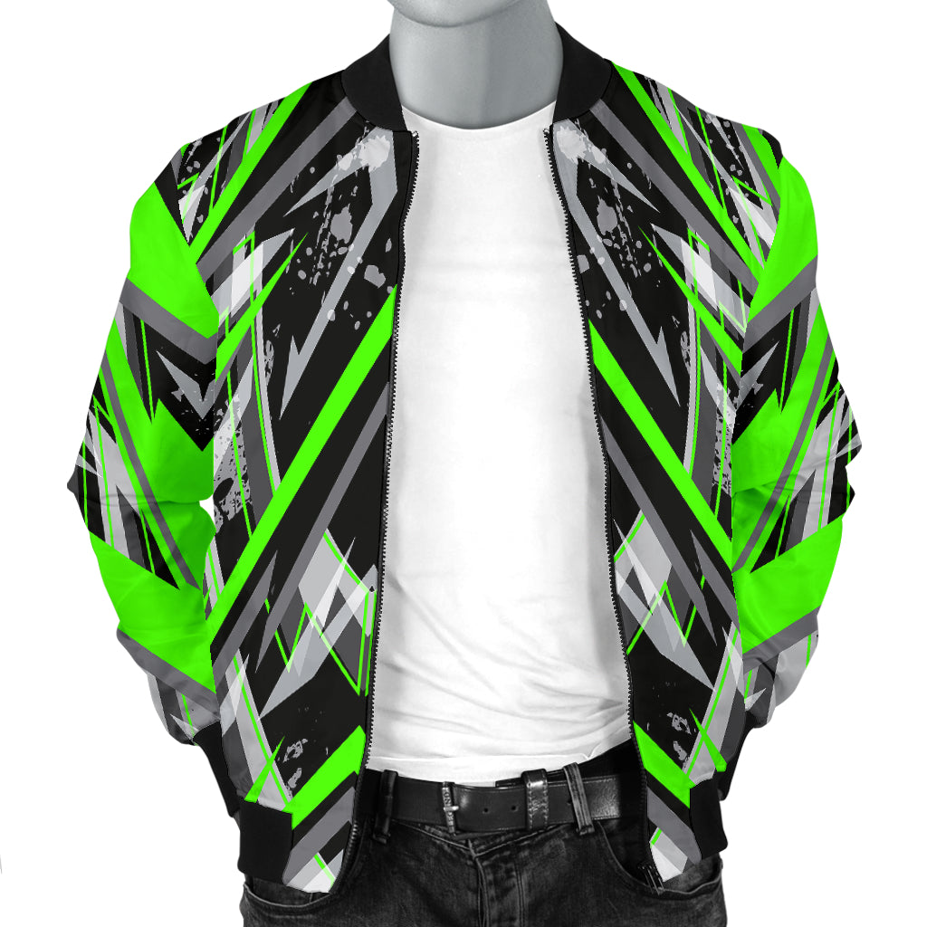 Racing Style Black & Neon Green Stripes Vibes Men's Bomber Jacket ...