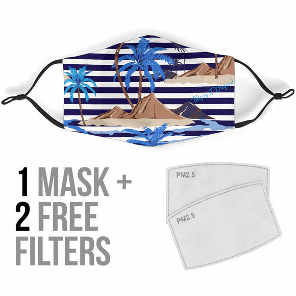 Blue Palm Tree With Stripes Style Protection Face Mask
