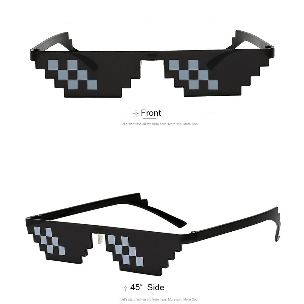 Men Women Glass 8 Bit Pixel Mosaic Glasses Photo Props Unisex Sunglass Toy Black Thug Life