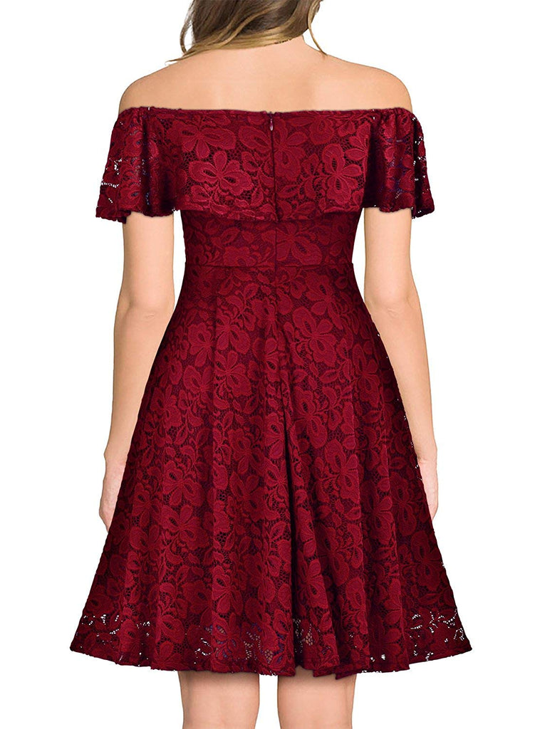 women's vintage floral lace boat neck cocktail formal swing dress