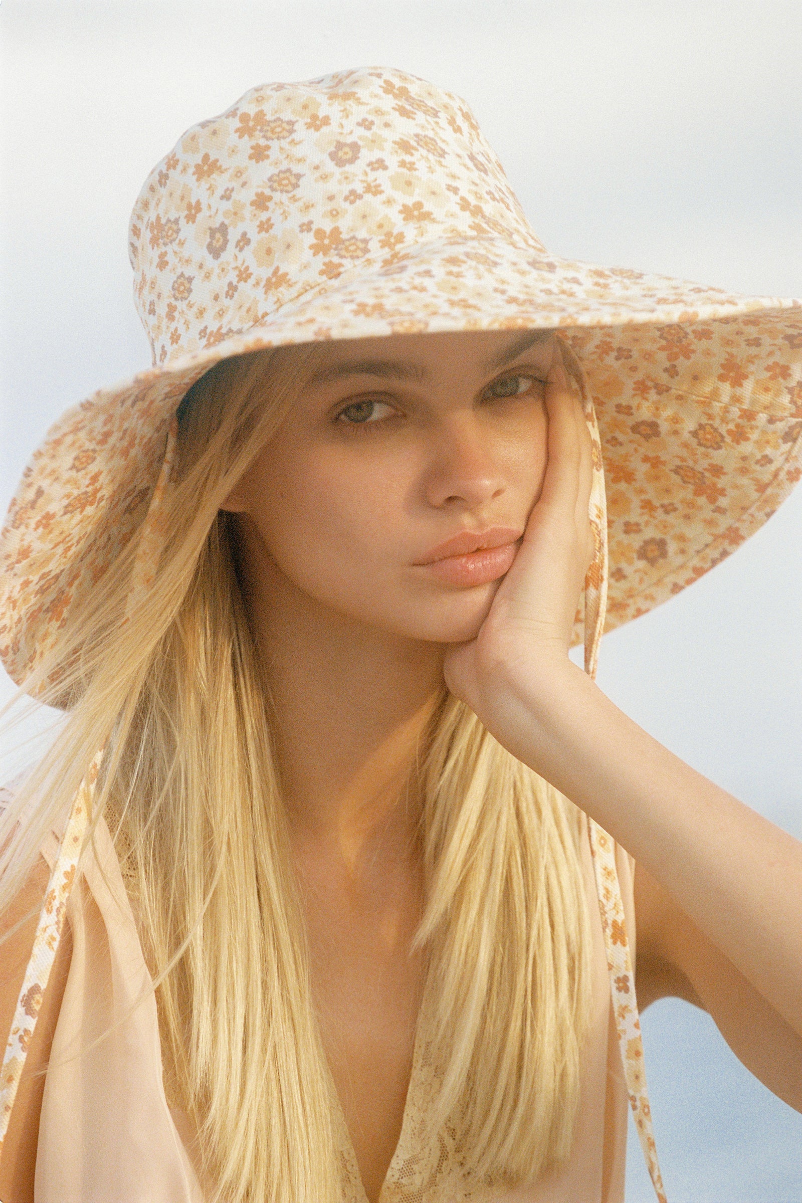 Wave Bucket Hat - Cotton Bucket Hat in Beige