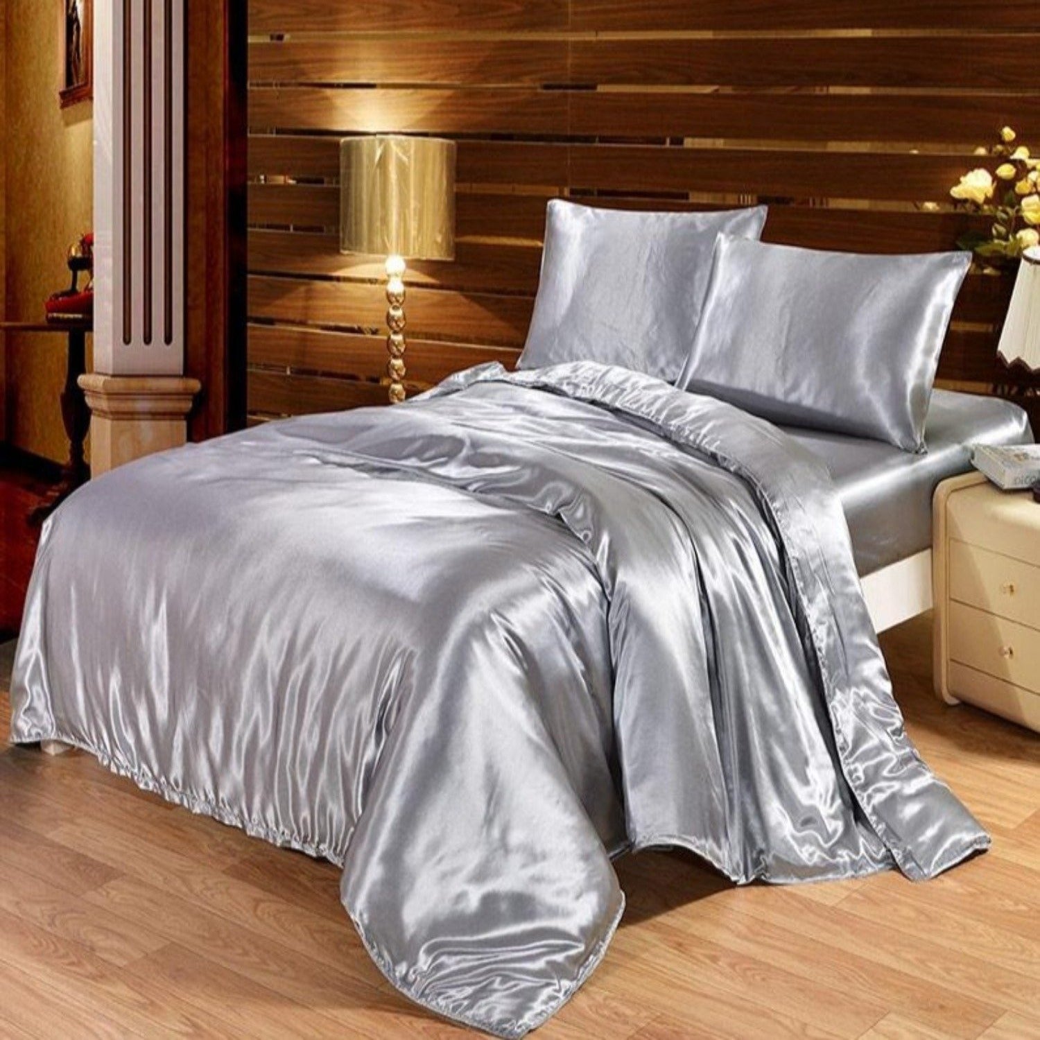 white silk sheets queen bed