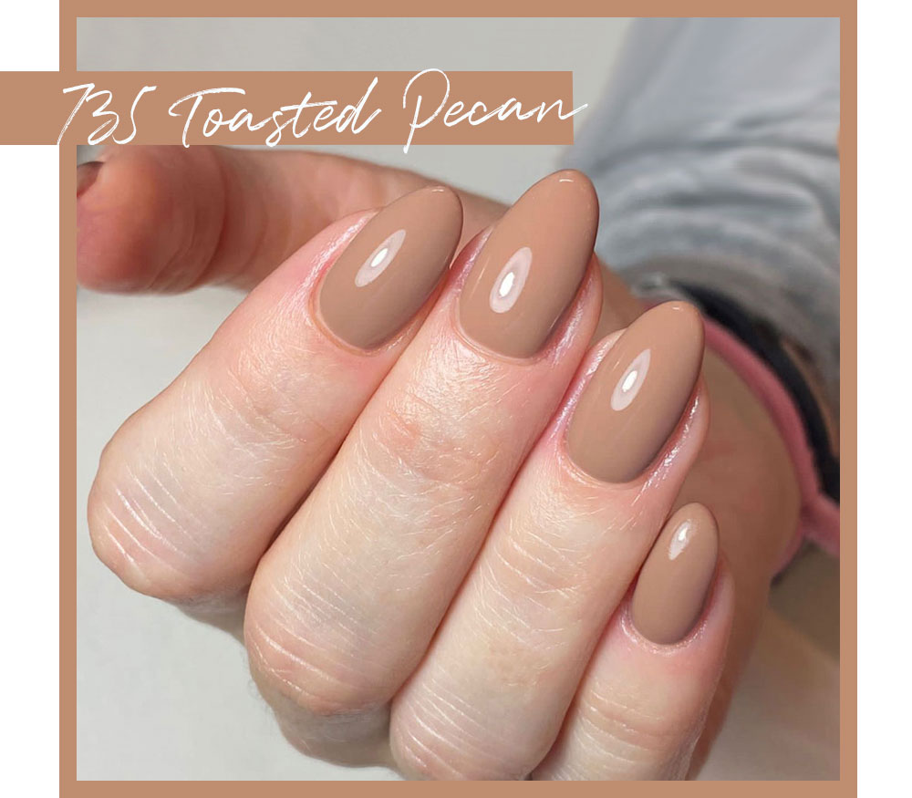 Calgel Toasted Pecan Pro Colour Toasted Pecan. Chocolate Nail Swatch. Almond Nail Swatch.