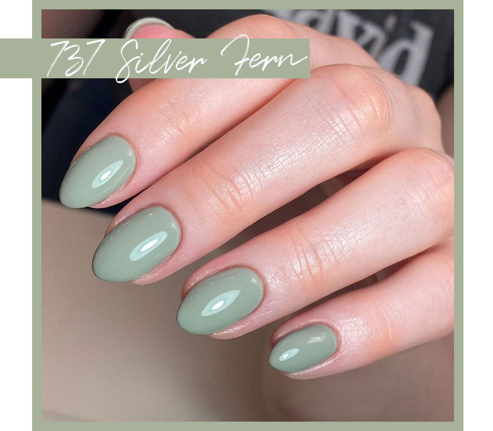 Calgel Silver Fern Pro Colour Silver Fern. Sage Green Nail Swatch.