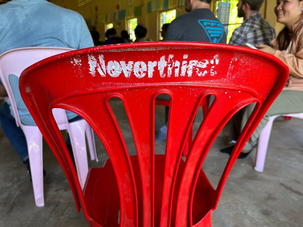 Our local partner in Cambodia supplies chairs that say "neverthirst" on them to a growing house church in a rural area of Cambodia.