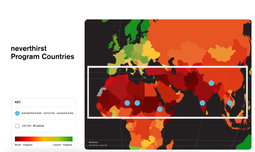 The 10/40 Window and the intersection of the water crisis - neverthirst works in 8 countries, majority in the 10/40 window