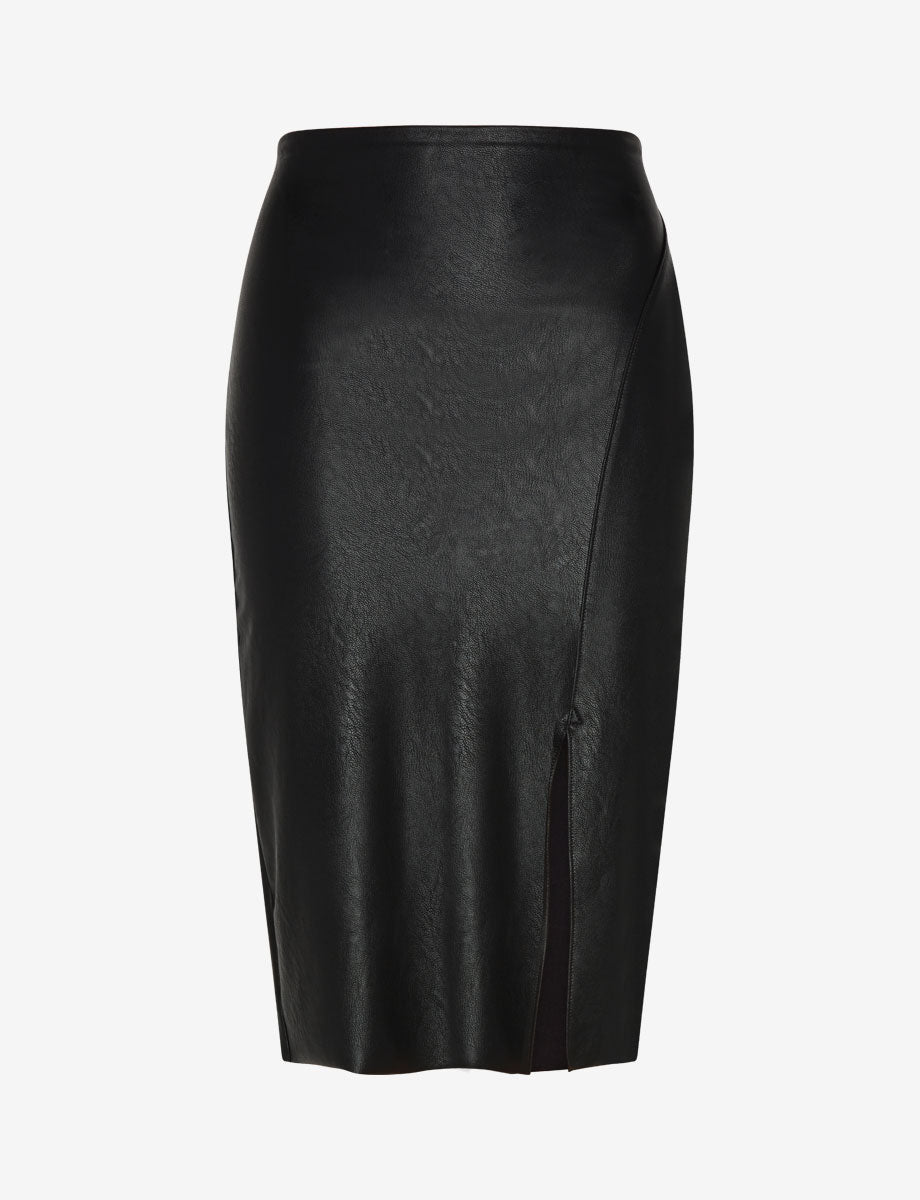 Faux Leather Side Slit Midi Skirt