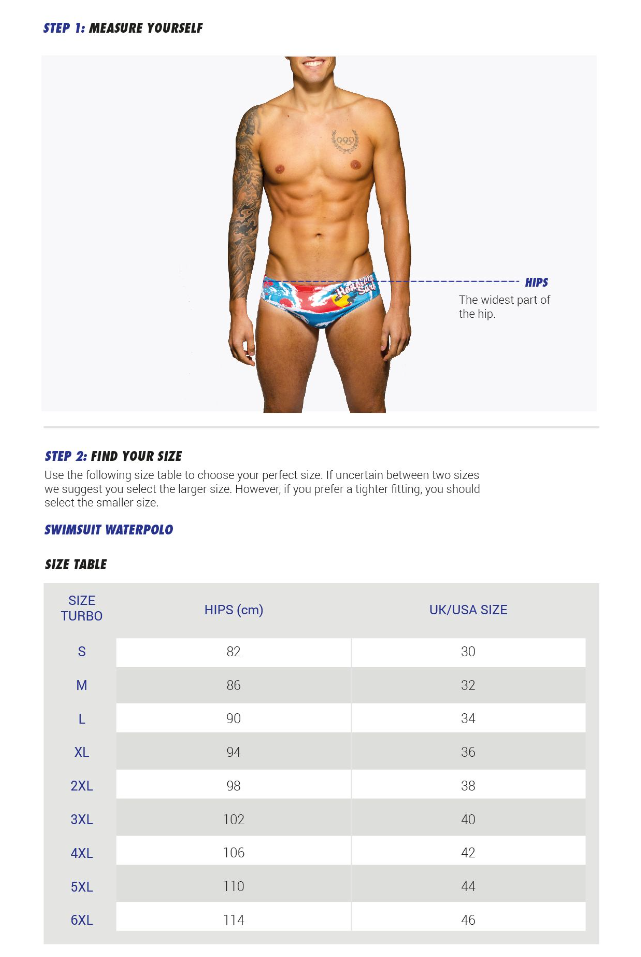 Mens Water Polo Sizing Chart